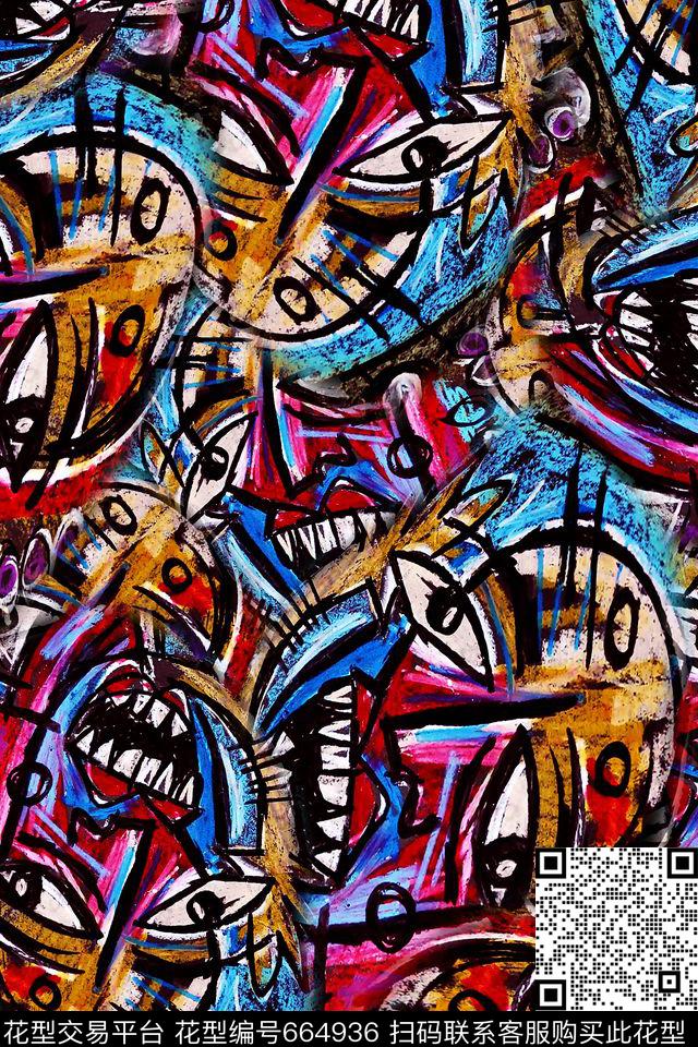 波普插画涂鸦数码印花华亿平台下载（图片编号: 664936） - 瓦栏（Walan）