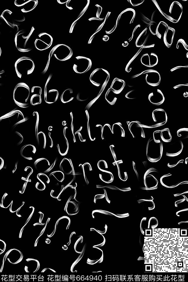 字母金属黑白数码印花华亿平台下载（图片编号: 664940） - 瓦栏（Walan）