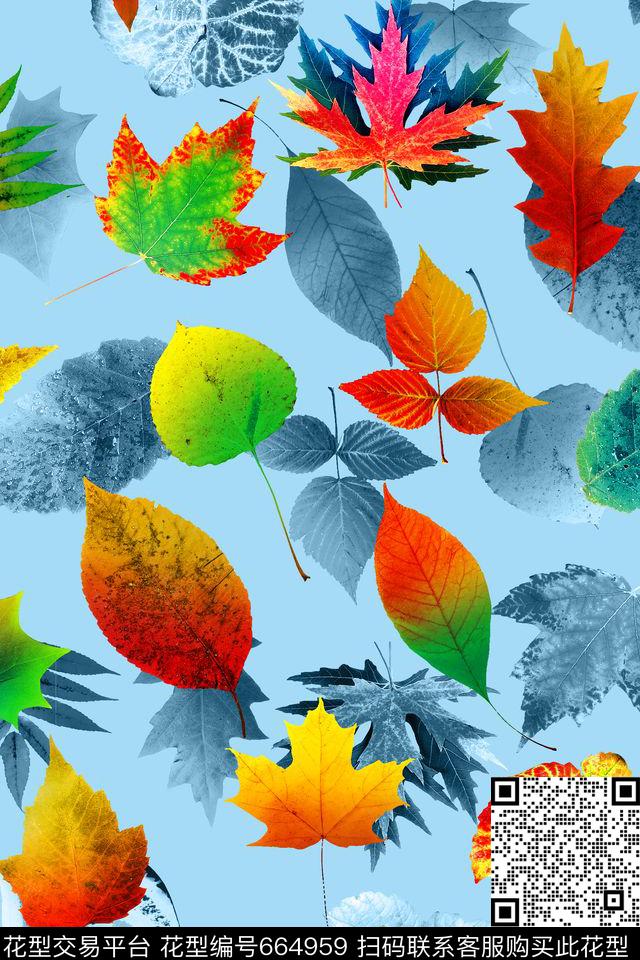 叶子热带水彩数码印花华亿平台下载（图片编号: 664959） - 瓦栏（Walan）