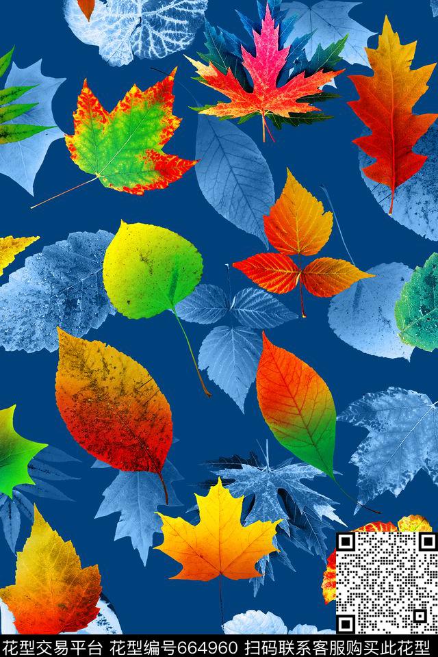 叶子热带水彩数码印花华亿平台下载（图片编号: 664960） - 瓦栏（Walan）