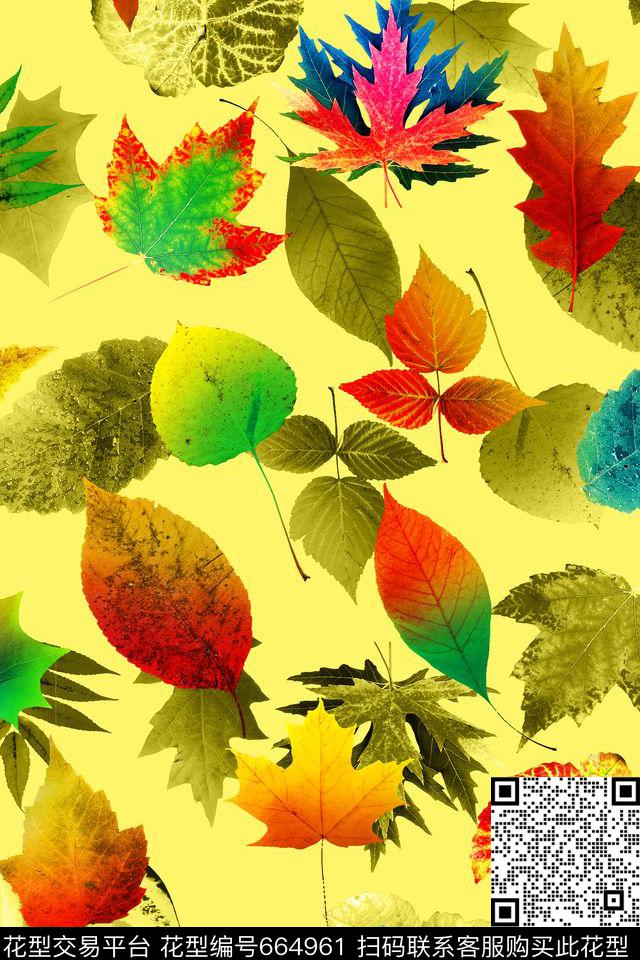 叶子热带水彩数码印花华亿平台下载（图片编号: 664961） - 瓦栏（Walan）
