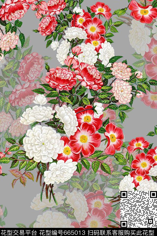 时尚抽象手绘女装裙子外套花卉数码印花时尚潮流高档大牌复古雪纺真丝印花花束印花数码印花华亿平台下载（图片编号: 665013） - 瓦栏（Walan）