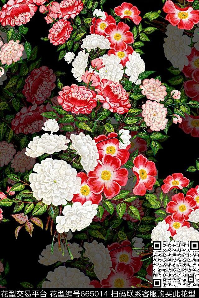 时尚抽象手绘女装裙子外套花卉数码印花时尚潮流高档大牌复古雪纺真丝印花花束印花数码印花华亿平台下载（图片编号: 665014） - 瓦栏（Walan）