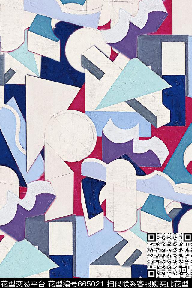 手绘几何油画数码印花华亿平台下载（图片编号: 665021） - 瓦栏（Walan）