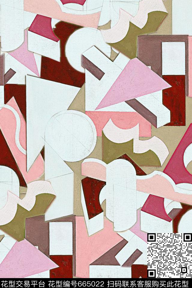 手绘几何油画数码印花华亿平台下载（图片编号: 665022） - 瓦栏（Walan）