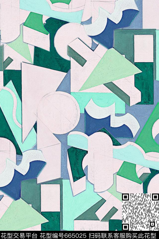 手绘几何油画数码印花华亿平台下载（图片编号: 665025） - 瓦栏（Walan）