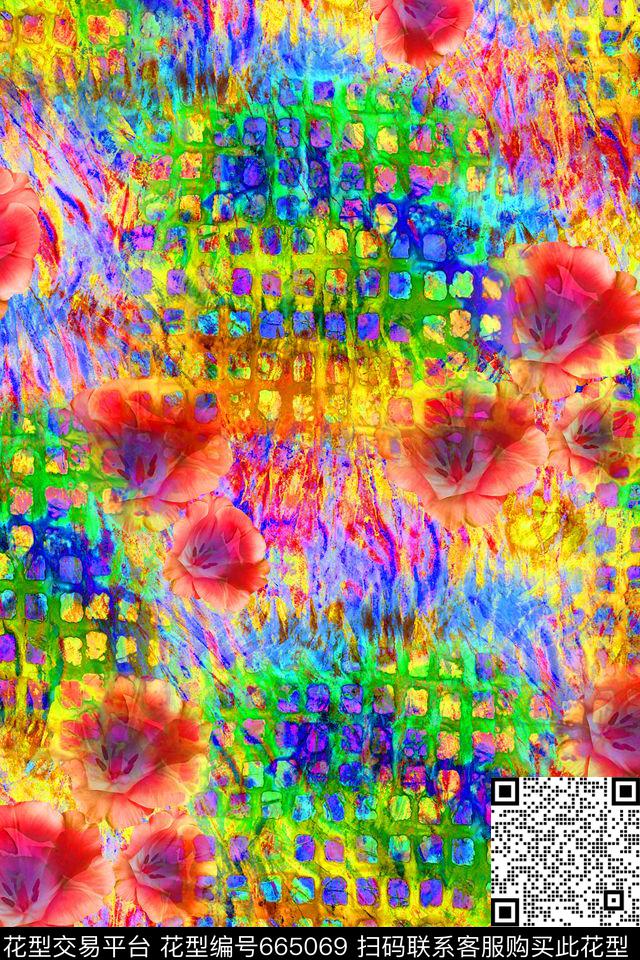 女装几何花卉数码印花华亿平台下载（图片编号: 665069） - 瓦栏（Walan）