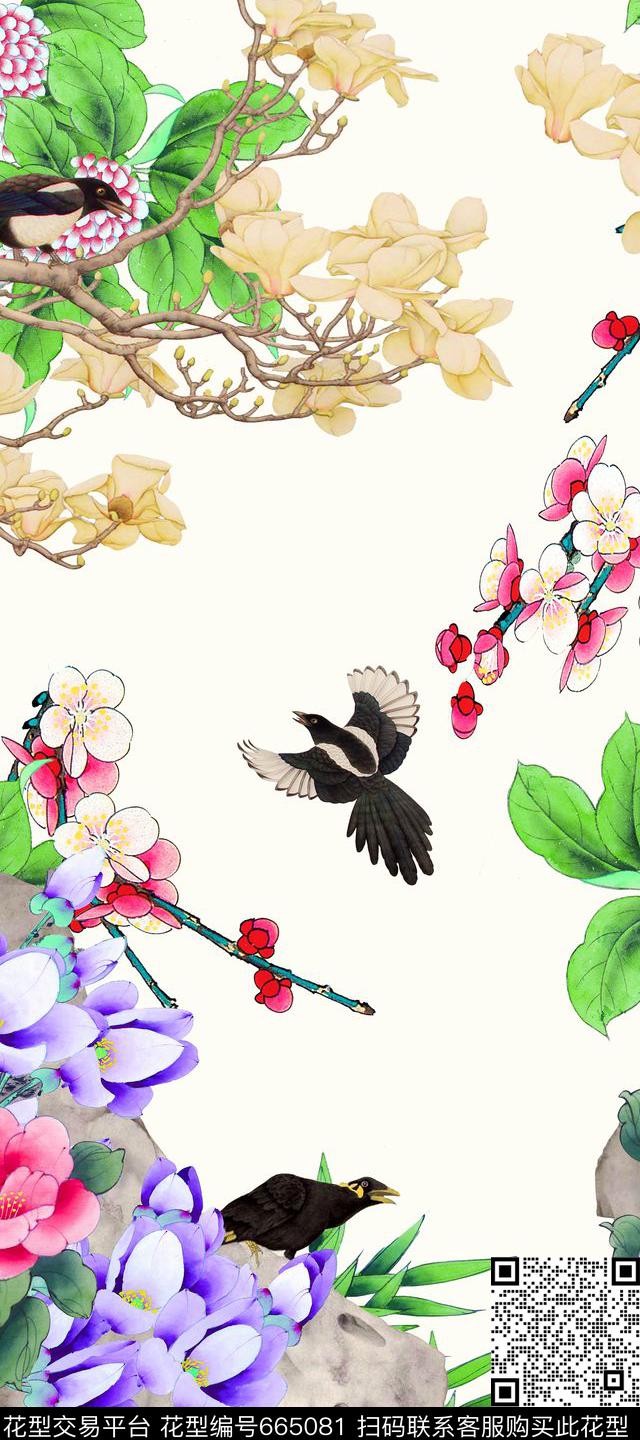 花卉花鸟竹子数码印花华亿平台下载（图片编号: 665081） - 瓦栏（Walan）