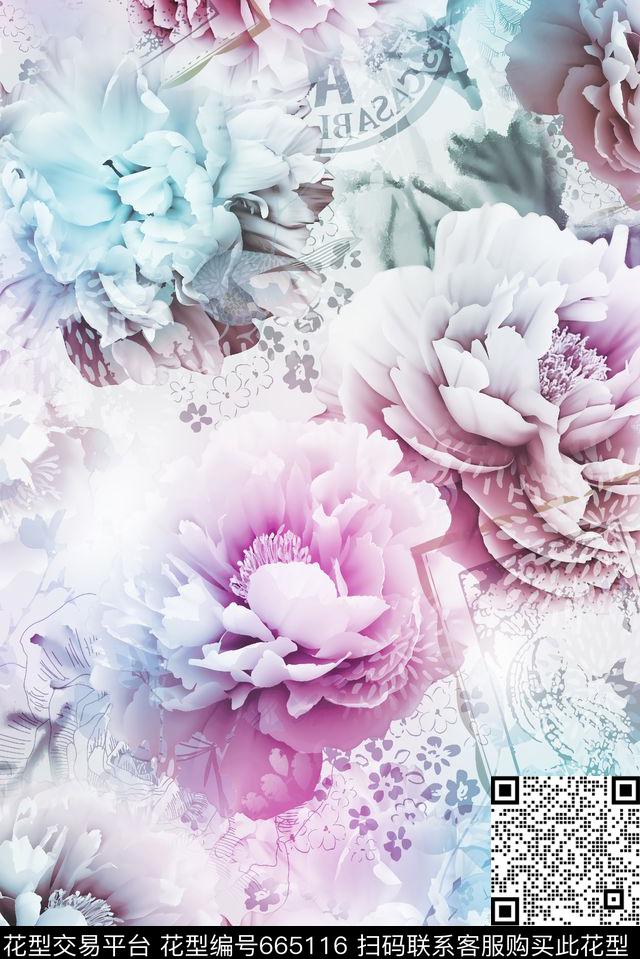 花朵花卉大花数码印花华亿平台下载（图片编号: 665116） - 瓦栏（Walan）