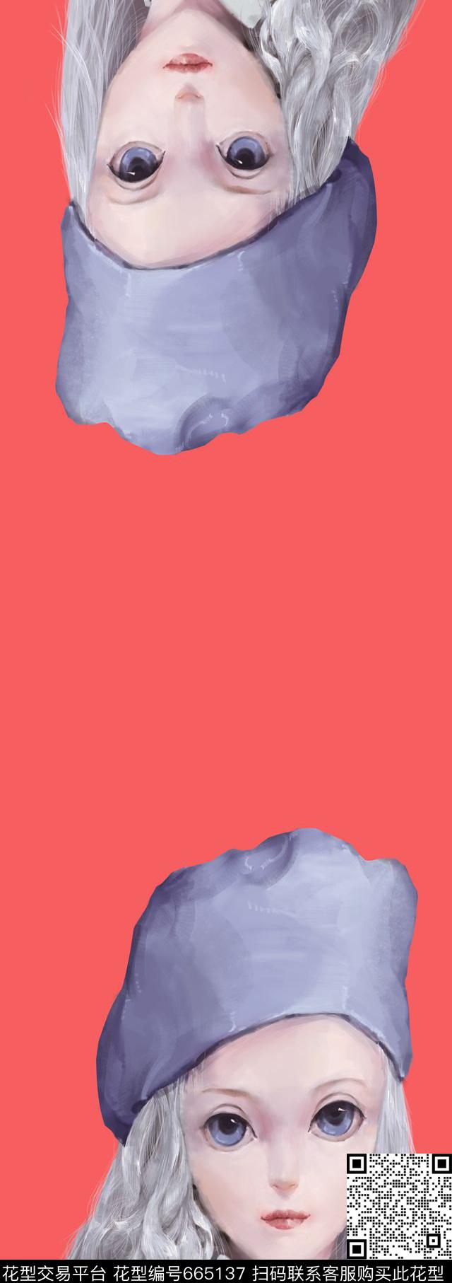 娃娃头像丝巾数码印花华亿平台下载（图片编号: 665137） - 瓦栏（Walan）