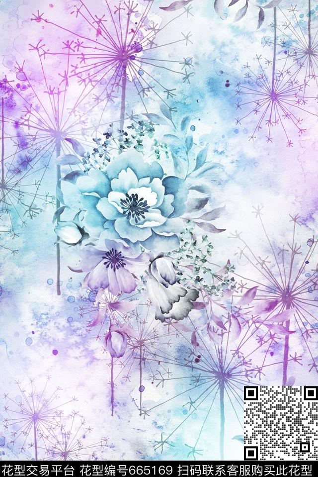 大花花朵花卉数码印花华亿平台下载（图片编号: 665169） - 瓦栏（Walan）
