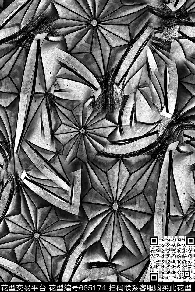 抽象男装黑白数码印花华亿平台下载（图片编号: 665174） - 瓦栏（Walan）