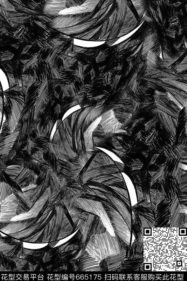 抽象男装黑白数码印花华亿平台下载（图片编号: 665175） - 瓦栏（Walan）