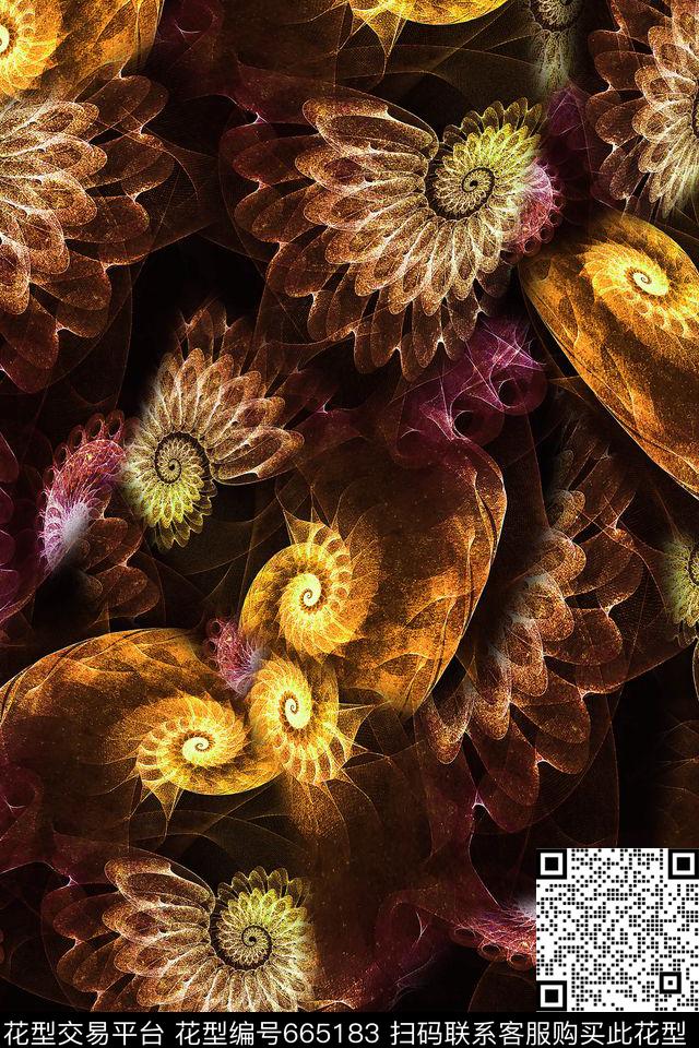 漩涡几何抽象数码印花华亿平台下载（图片编号: 665183） - 瓦栏（Walan）