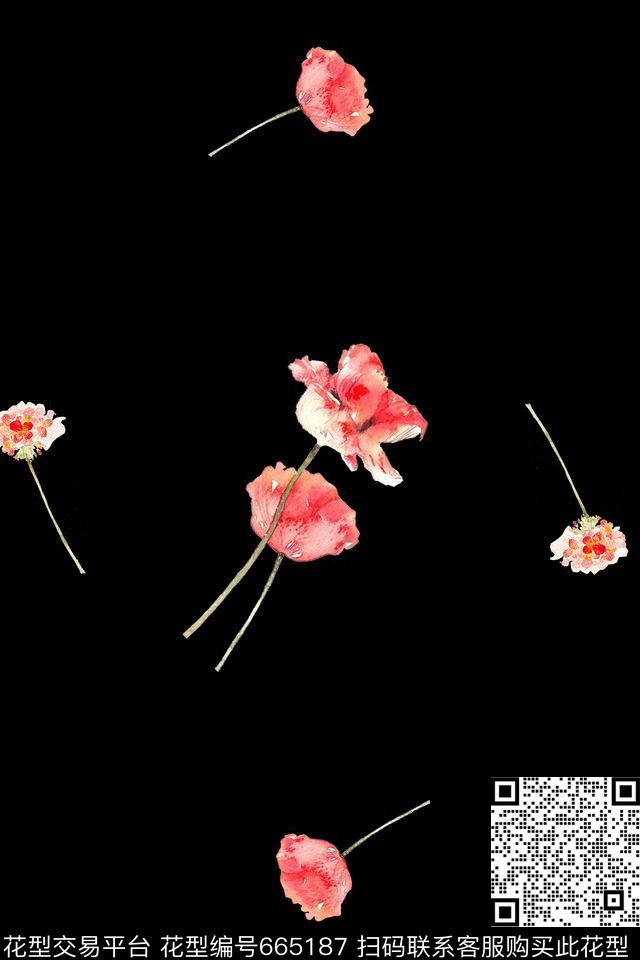 花卉手绘画传统印花华亿平台下载（图片编号: 665187） - 瓦栏（Walan）