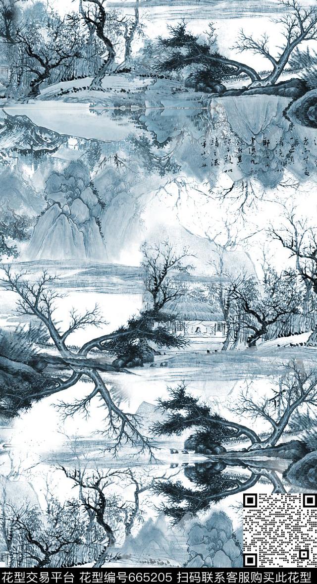 国画山水画中国风数码印花华亿平台下载（图片编号: 665205） - 瓦栏（Walan）