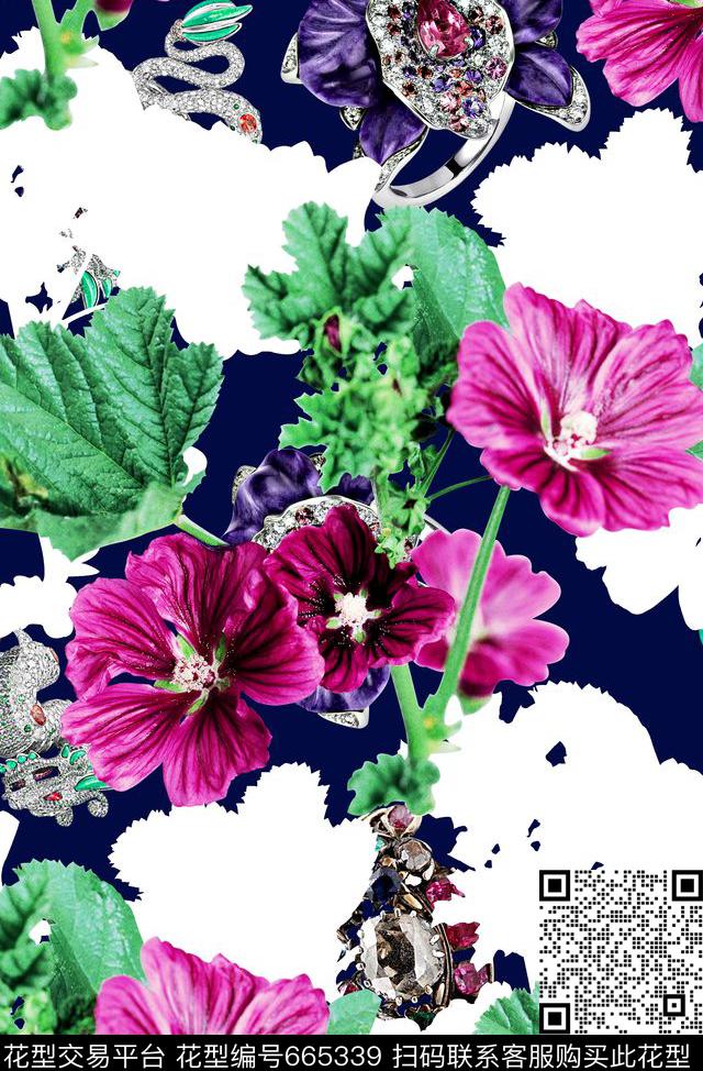 时尚抽象自然花卉植物数码印花时尚潮流珠宝戒指印花生死大牌女装裙子外套高档设计风格印花数码印花华亿平台下载（图片编号: 665339） - 瓦栏（Walan）