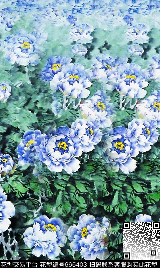 民族风国画花卉数码印花华亿平台下载（图片编号: 665403） - 瓦栏（Walan）