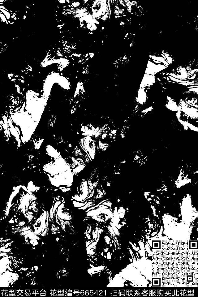 抽象男装黑白数码印花华亿平台下载（图片编号: 665421） - 瓦栏（Walan）