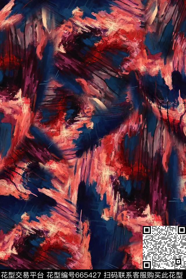 抽象水墨手绘数码印花华亿平台下载（图片编号: 665427） - 瓦栏（Walan）