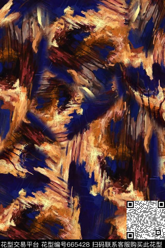 抽象水墨手绘数码印花华亿平台下载（图片编号: 665428） - 瓦栏（Walan）