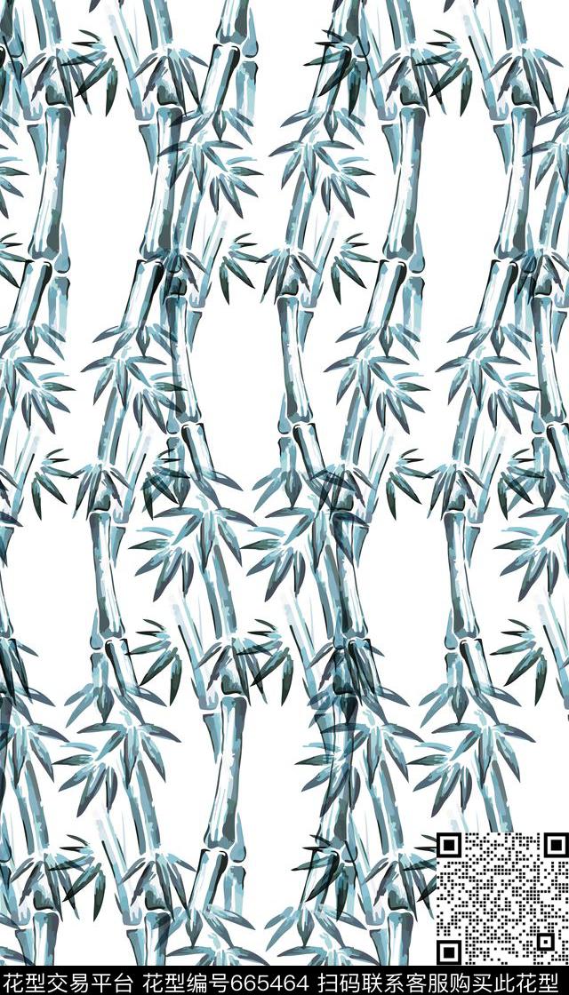 时尚潮流清新水墨竹数码印花华亿平台下载（图片编号: 665464） - 瓦栏（Walan）