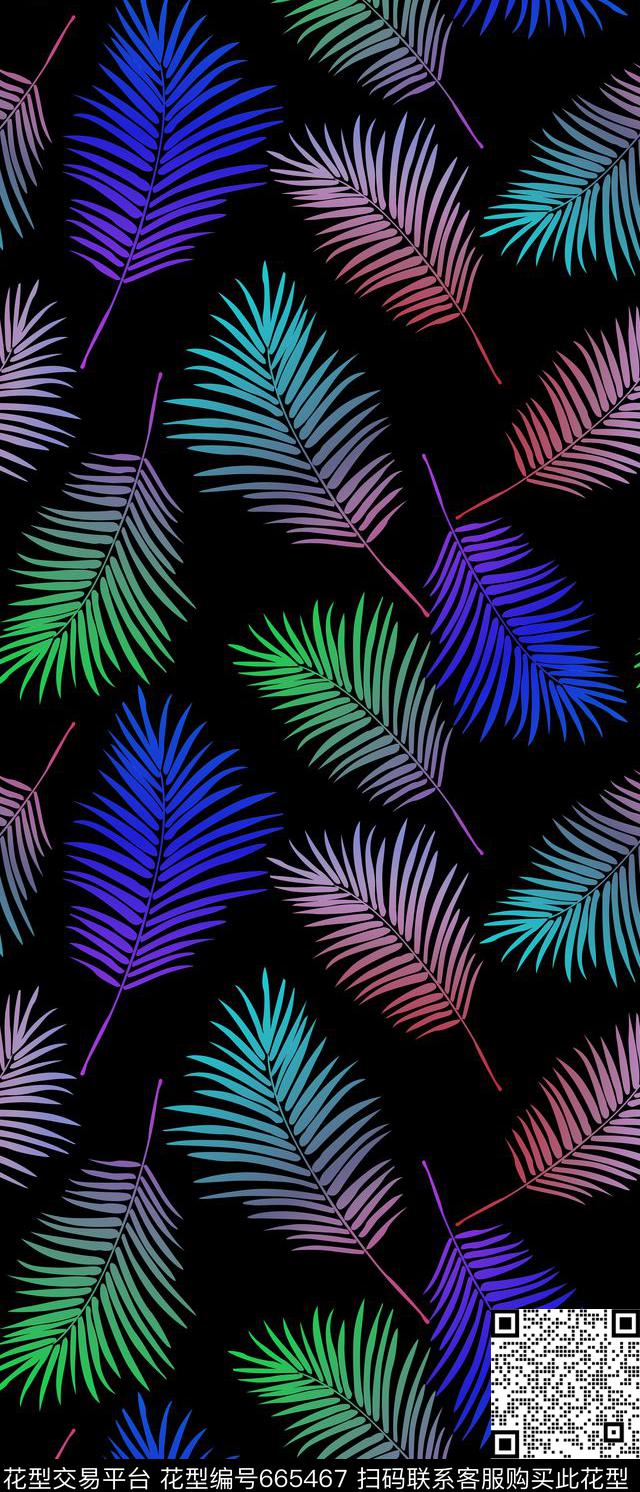 简洁时尚叶子长巾丝巾数码印花华亿平台下载（图片编号: 665467） - 瓦栏（Walan）