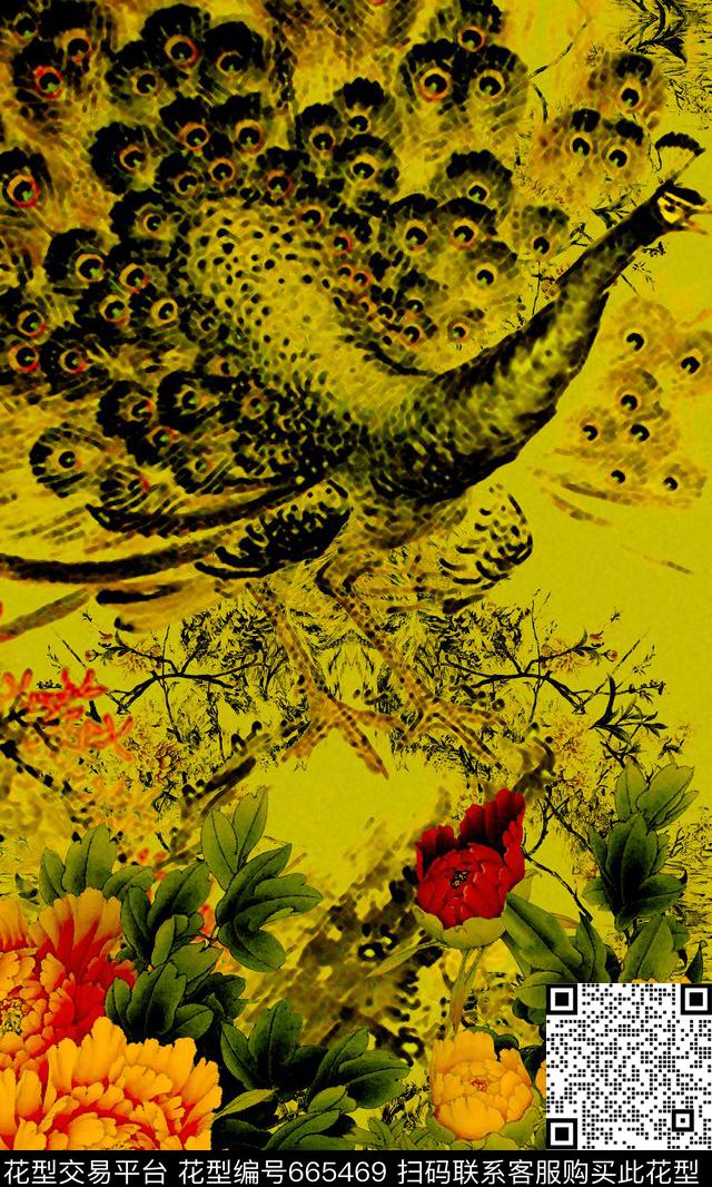 工笔画国画民族风数码印花华亿平台下载（图片编号: 665469） - 瓦栏（Walan）