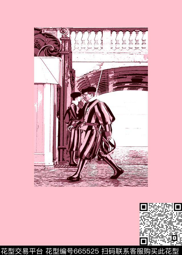 卫兵现代粉色数码印花华亿平台下载（图片编号: 665525） - 瓦栏（Walan）