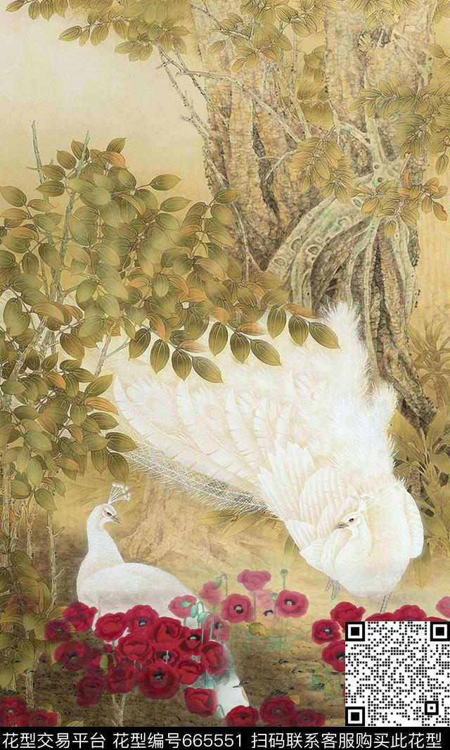 花卉国画民族风数码印花华亿平台下载（图片编号: 665551） - 瓦栏（Walan）