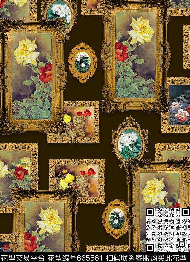 牡丹英伦宫廷风数码印花华亿平台下载（图片编号: 665561） - 瓦栏（Walan）