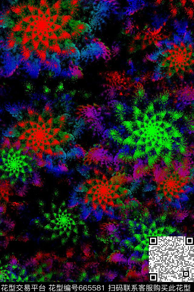 女装分形艺术花卉数码印花华亿平台下载（图片编号: 665581） - 瓦栏（Walan）