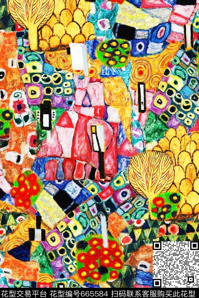 手绘民族风几何数码印花华亿平台下载（图片编号: 665584） - 瓦栏（Walan）