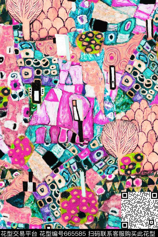 手绘民族风几何数码印花华亿平台下载（图片编号: 665585） - 瓦栏（Walan）