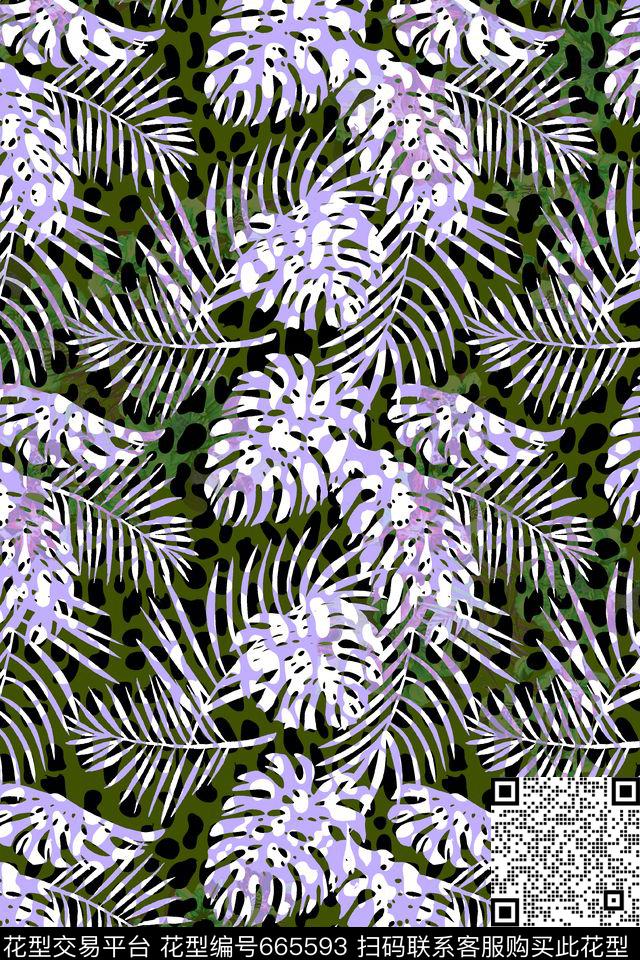 热带棕榈叶豹纹传统印花华亿平台下载（图片编号: 665593） - 瓦栏（Walan）
