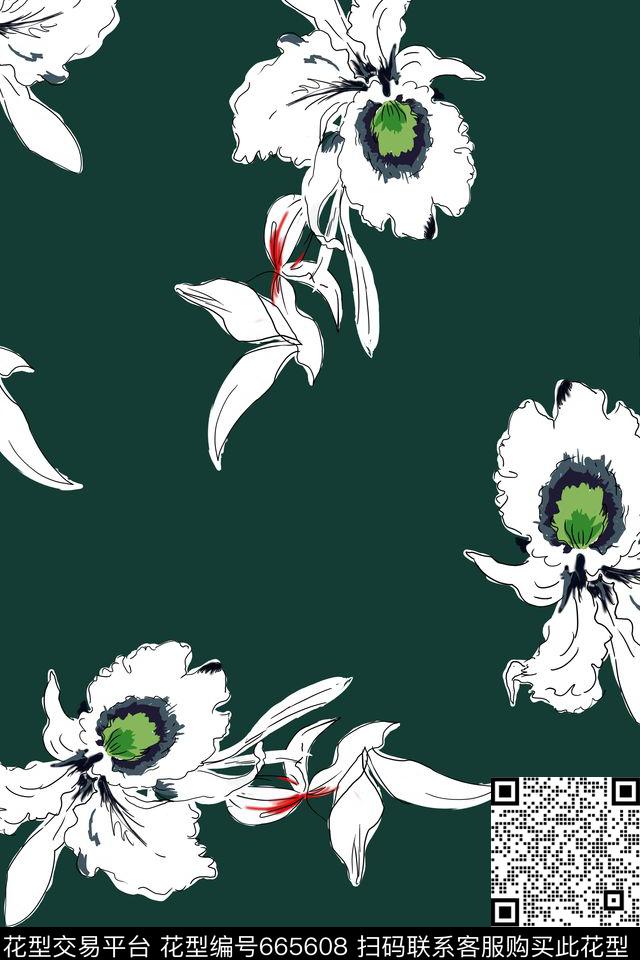 valentino手绘花卉叶子数码印花华亿平台下载（图片编号: 665608） - 瓦栏（Walan）