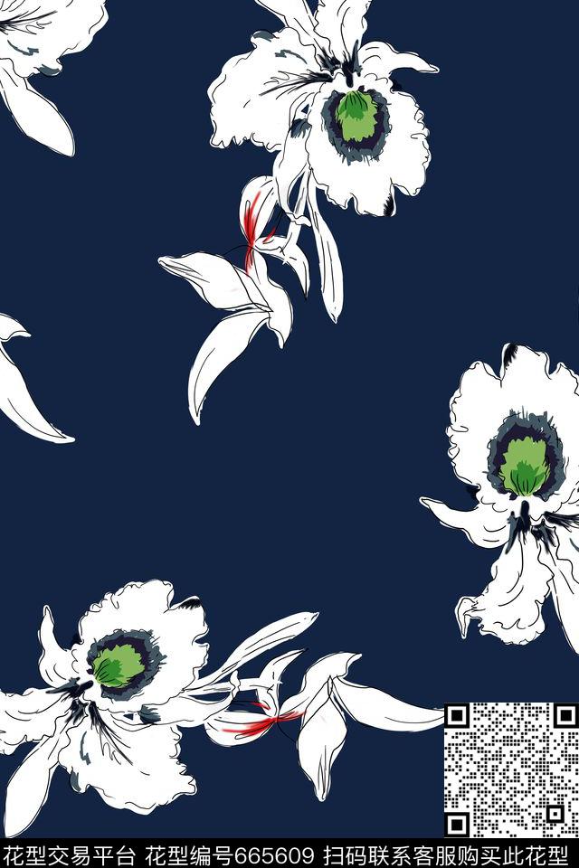 valentino手绘花卉叶子数码印花华亿平台下载（图片编号: 665609） - 瓦栏（Walan）