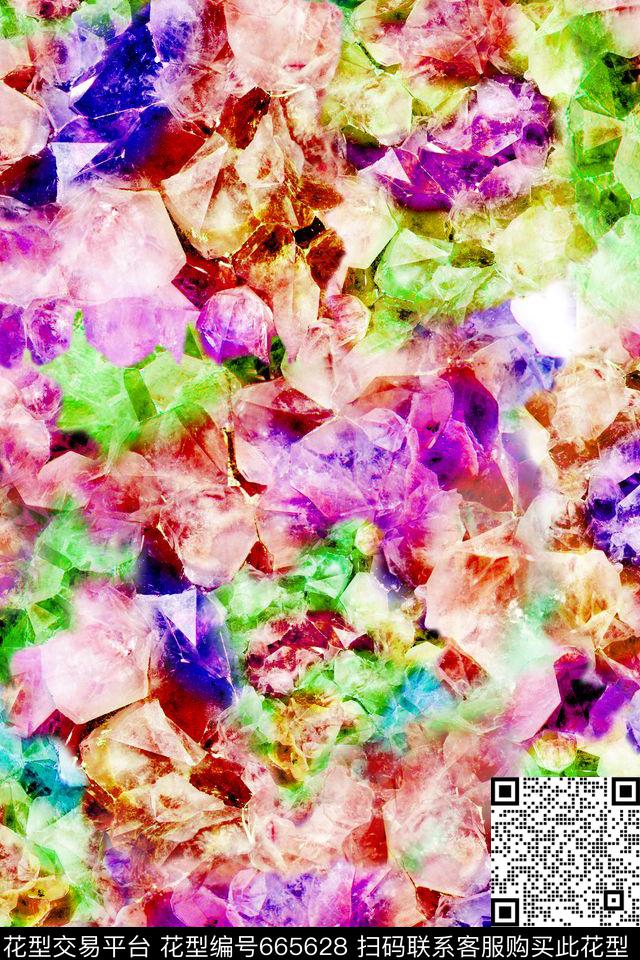 炫彩抽象珠宝宝石数码印花华亿平台下载（图片编号: 665628） - 瓦栏（Walan）