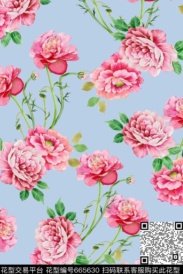 花卉牡丹花花鸟数码印花华亿平台下载（图片编号: 665630） - 瓦栏（Walan）