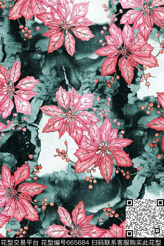 水彩水墨花卉数码印花华亿平台下载（图片编号: 665684） - 瓦栏（Walan）