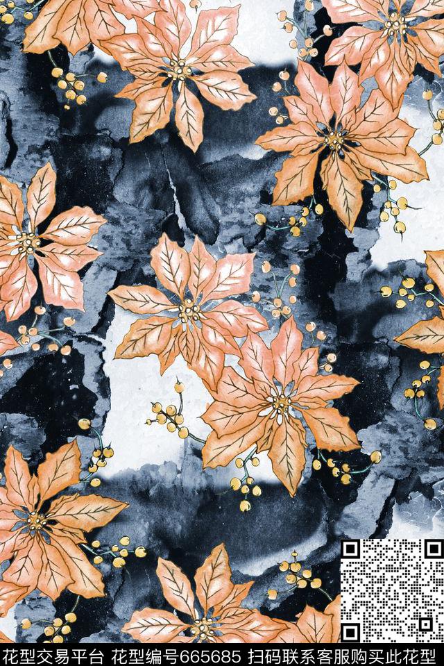 水彩水墨花卉数码印花华亿平台下载（图片编号: 665685） - 瓦栏（Walan）