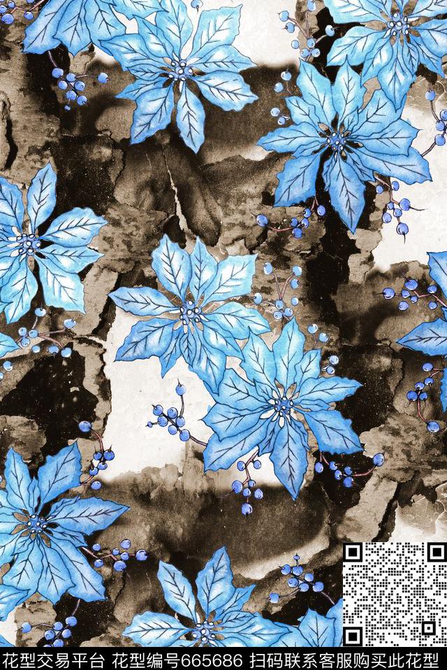 水彩水墨花卉数码印花华亿平台下载（图片编号: 665686） - 瓦栏（Walan）