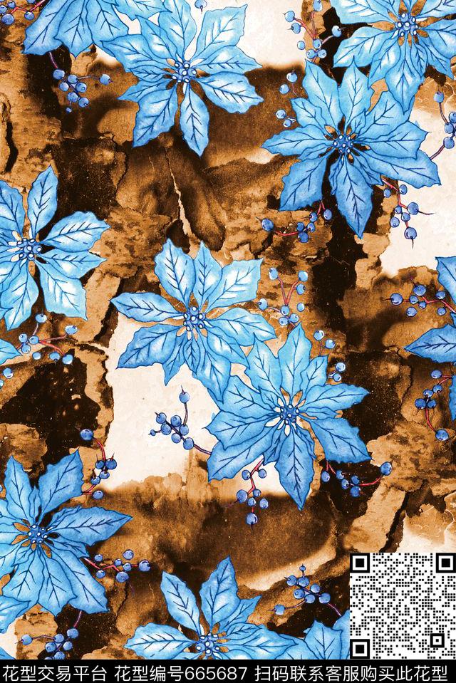 水彩水墨花卉数码印花华亿平台下载（图片编号: 665687） - 瓦栏（Walan）