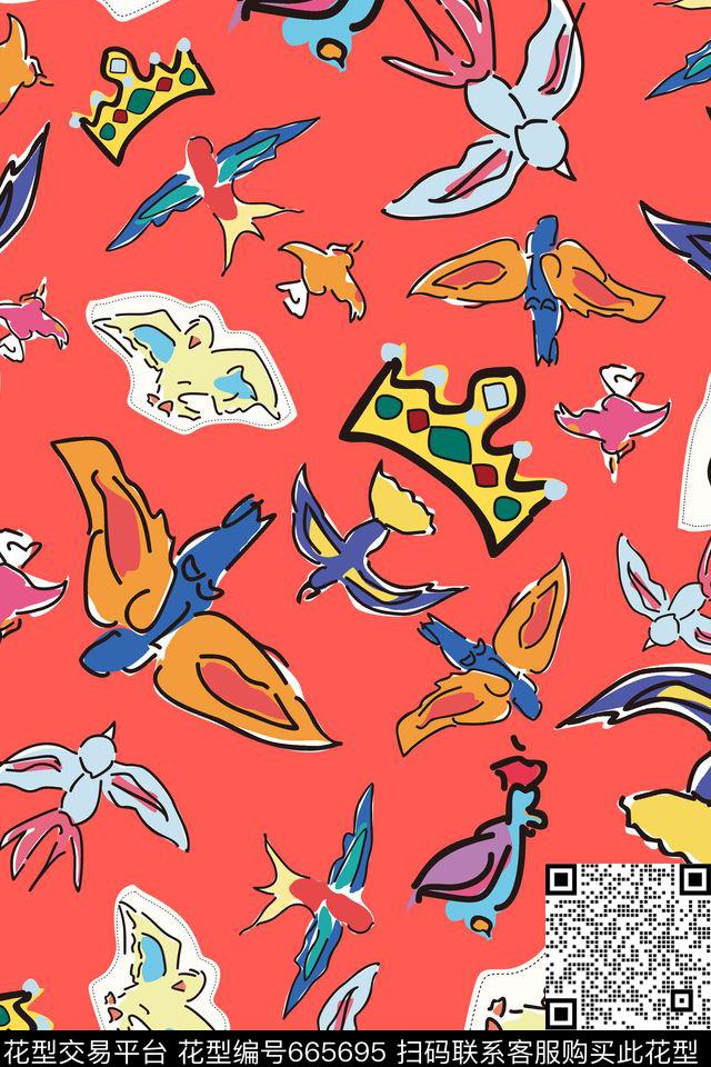 卡通趣味鸟传统印花华亿平台下载（图片编号: 665695） - 瓦栏（Walan）