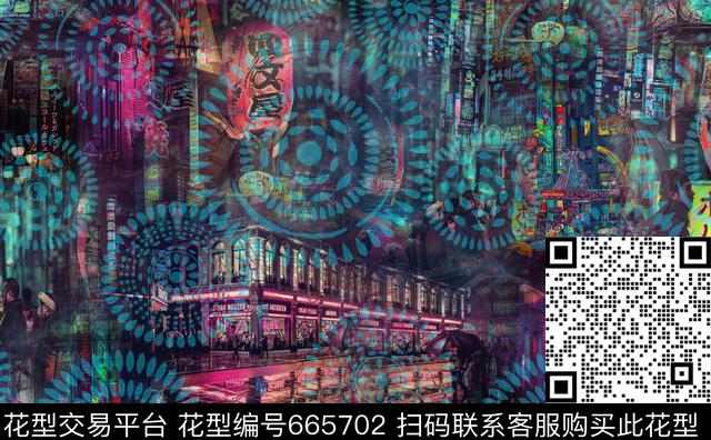 建筑日本夜景圆圈圈数码印花华亿平台下载（图片编号: 665702） - 瓦栏（Walan）