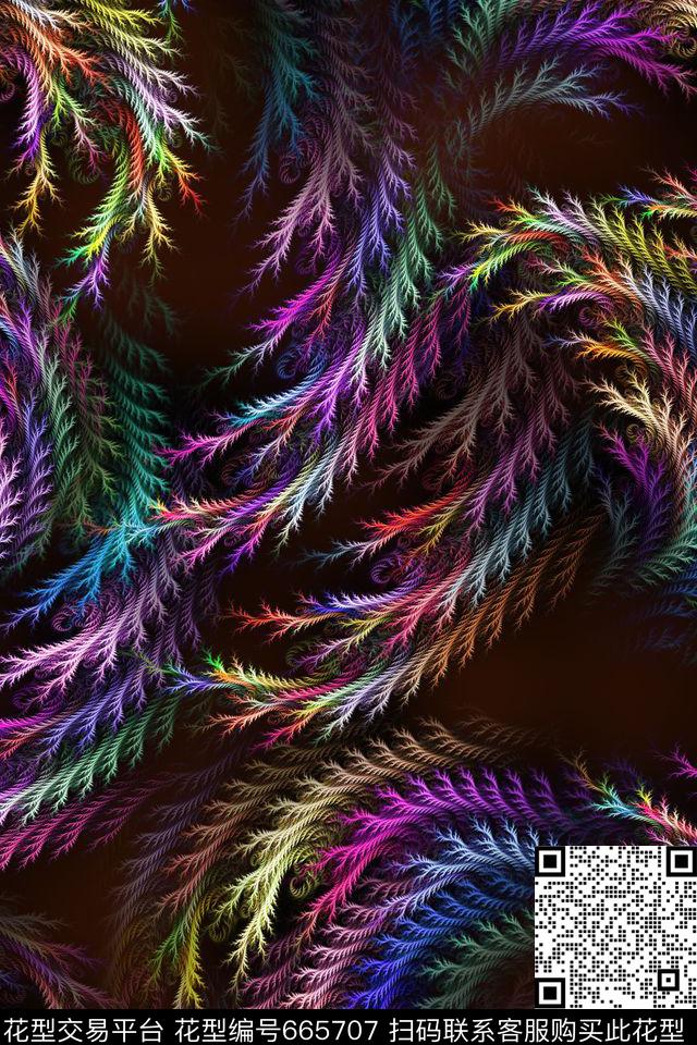 抽象羽毛分形数码印花华亿平台下载（图片编号: 665707） - 瓦栏（Walan）