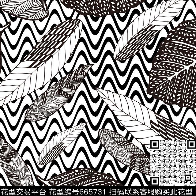 纹理叶子树叶波浪条纹数码印花华亿平台下载（图片编号: 665731） - 瓦栏（Walan）