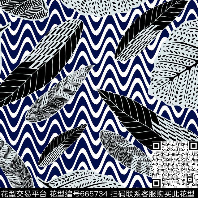 纹理叶子树叶波浪条纹数码印花华亿平台下载（图片编号: 665734） - 瓦栏（Walan）