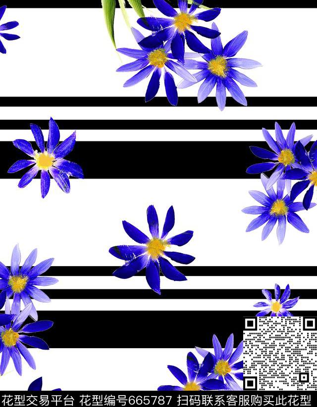花菊花条纹传统印花华亿平台下载（图片编号: 665787） - 瓦栏（Walan）