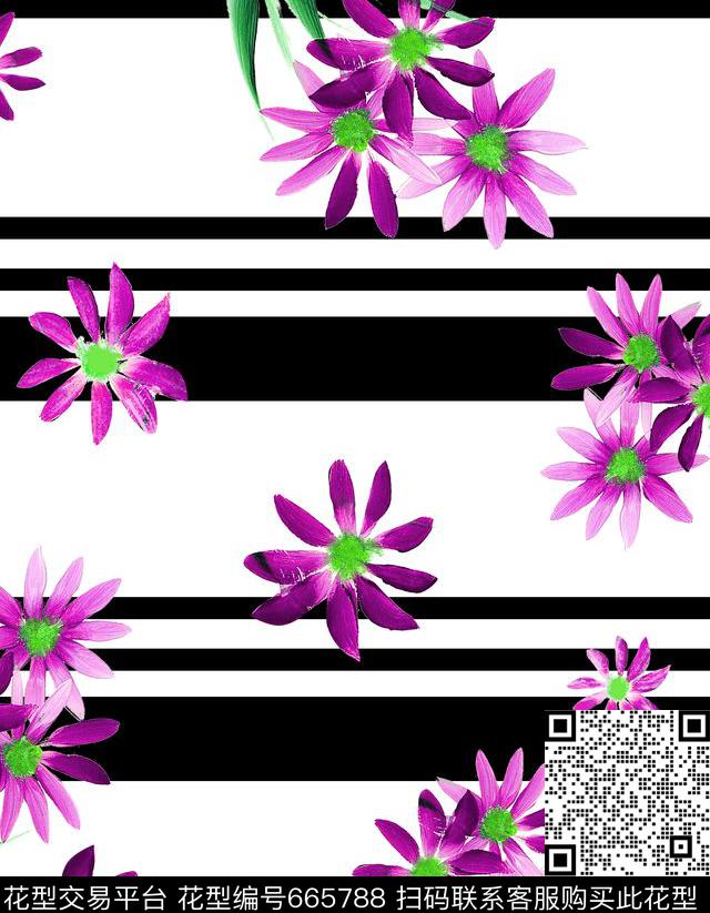花菊花条纹传统印花华亿平台下载（图片编号: 665788） - 瓦栏（Walan）
